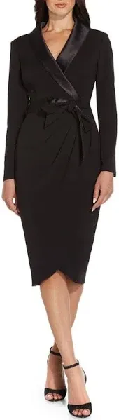 Adrianna Papell Women's Tuxedo Wrap Sheath Dress - Black - Size 10