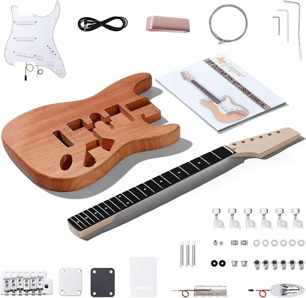 Leo Jaymz DIY ST Style Electric Guitar Kits with Paulownia Body and Maple Neck - Rosewood Fingerboard,Strip and All Components Included (ST Paulownia)