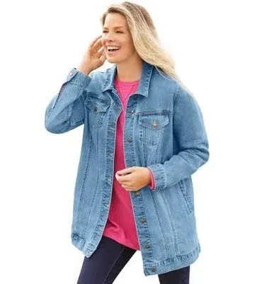 Woman Within Plus Size Women's Long Stretch Denim Jacket