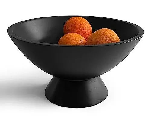 Pedestal Bowl - 10 Inch Wide Footed Bowl as Fruit Bowl, Key 10 Inch Bowl Black