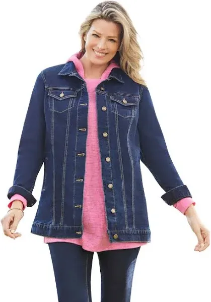 Woman Within Plus Size Women's Long Stretch Denim Jacket