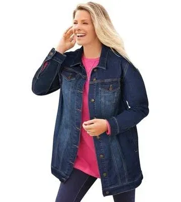 Woman Within Plus Size Women's Long Stretch Denim Jacket