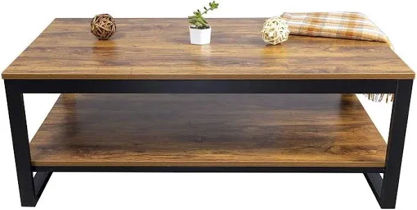 DIMAR GARDEN Wood Coffee Table with Storage Shelf 41.7in Industrial Table for Living Room, Brown