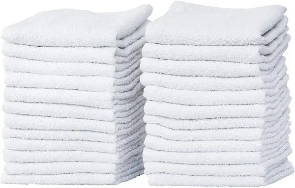 60-Pack White 100% Cotton Towel Washcloths Durable Lightweight Commercial Gra...