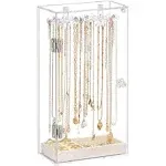 boailydi Acrylic Necklace Holder, Necklace Organizer, Rotatable Clear Jewelry Organizer Display Case for Long Necklaces Pendant Bracelets, Jewelry Hol