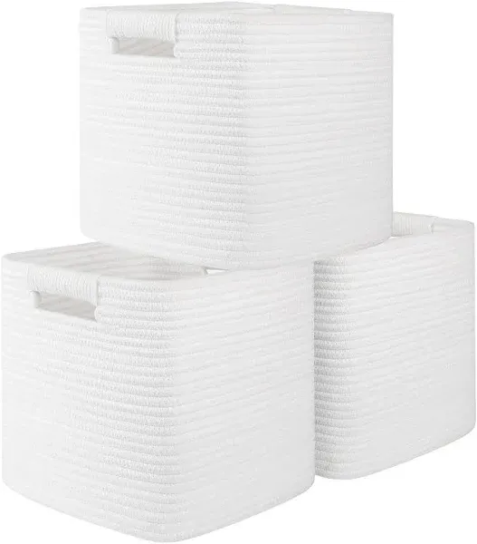 OIAHOMY Storage Cubes 11 inch Storage Bins-3-Pack, Cotton Rope Woven Baskets for Organizing, Square Storage Baskets for Shelves Organizer, Classroom