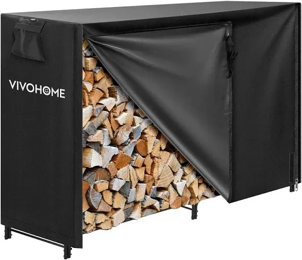 VIVOHOME Heavy Duty Indoor Outdoor Firewood Storage Log Rack Cover Combo Set