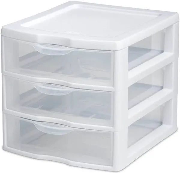 Sterilite Clearview Plastic Multipurpose Small 3 Drawer Desktop 6 Pack, White 