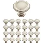  Round Ringed Kitchen Cabinets or 1-1/4&#034; (32mm), 25-Pack Satin Nickel Knob