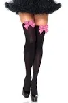 Leg Avenue Satin Bow Thigh Highs: Black with Light Pink Bow