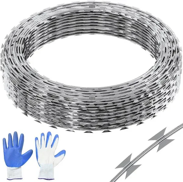 VEVOR Razor Wires, 98 ft. Razor Barbed Wire, 2 Rolls Razor Wire Fencing Razor Fence, Razor Ribbon Barbed Wire Galvanized Razor JSSWDPCS98YCH9ZJJV0-0726