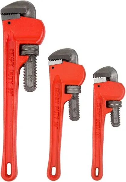 3 Pc Heavy Duty Rigid Adjustable Pipe Wrench Set 14, 18 and 18 Inches