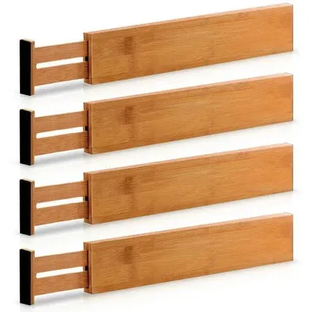 Bamb�si Adjustable Drawer Dividers - Expandable 16" to 22" - Drawer Organizer for Kitchen, Dresser, Bedroom, Bathroom, Clothes Drawer Divider Separators, 4-Pack (Natural Bamboo)  - Very Good