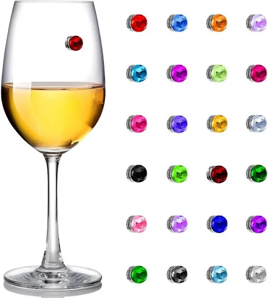 24 Pieces Wine Glass Charms Crystal Magnetic Drink Markers for Wine Glass Champa