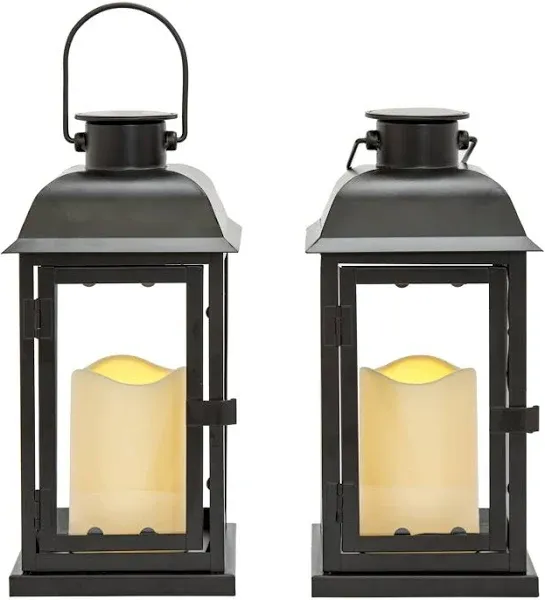 Outdoor Black Solar Candle Lanterns, 11" Height, Warm White LEDs, Dusk