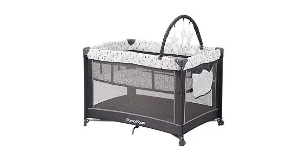 Pamo Babe Portable Playard,Sturdy Play Yard with Padded Mat and Toy bar Grey 