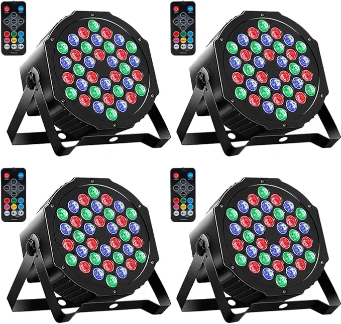 MOSFiATA Par Lights 4 Pack, RGB 36 LED Stage Lights Sound Activated DMX Control, 7 Modes Uplighting Lights with Remote Control Stage Lighting, DJ Par Party Lights for Club KTV Disco Party