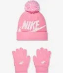 Nike Kids Girls Club Beanie &amp; Glove Set, Pink Foam, Unisex, Scarves &amp; Gloves