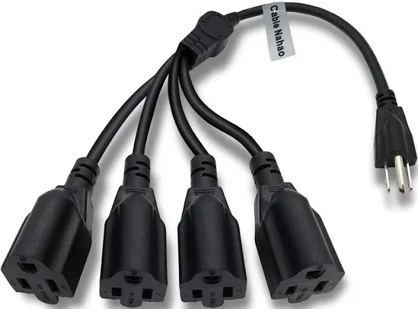 Cable Nahao 3 Prong 1 to 4 Outlet Power Cord Splitter Cord,Indoor Outdoor Cab...