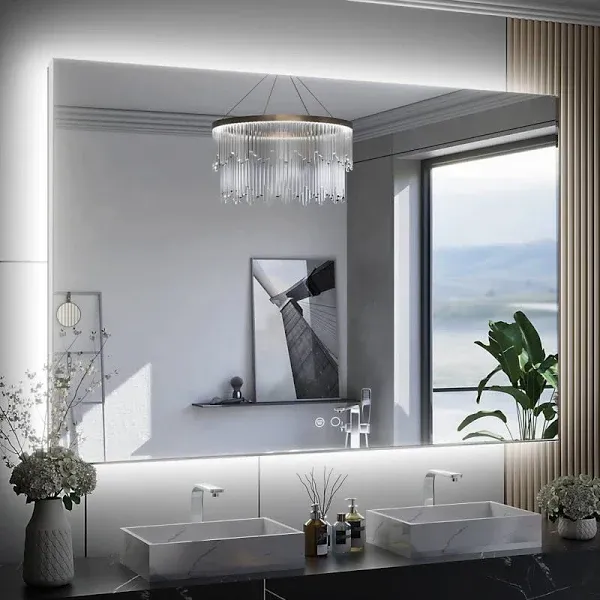 Keonjinn LED Bathroom Mirror, 24 x 36 inch LED Mirror Lighted Bathroom Mirror, Anti Fog Acrylic Backlit Vanity Mirror with Li