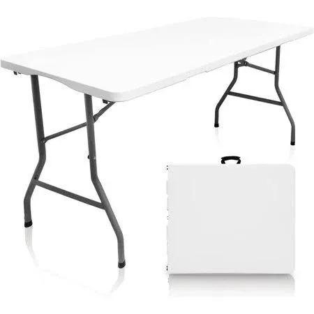 4ft Indoor Outdoor Heavy Duty Portable Folding Square Plastic Dining Table with Handle and Lock