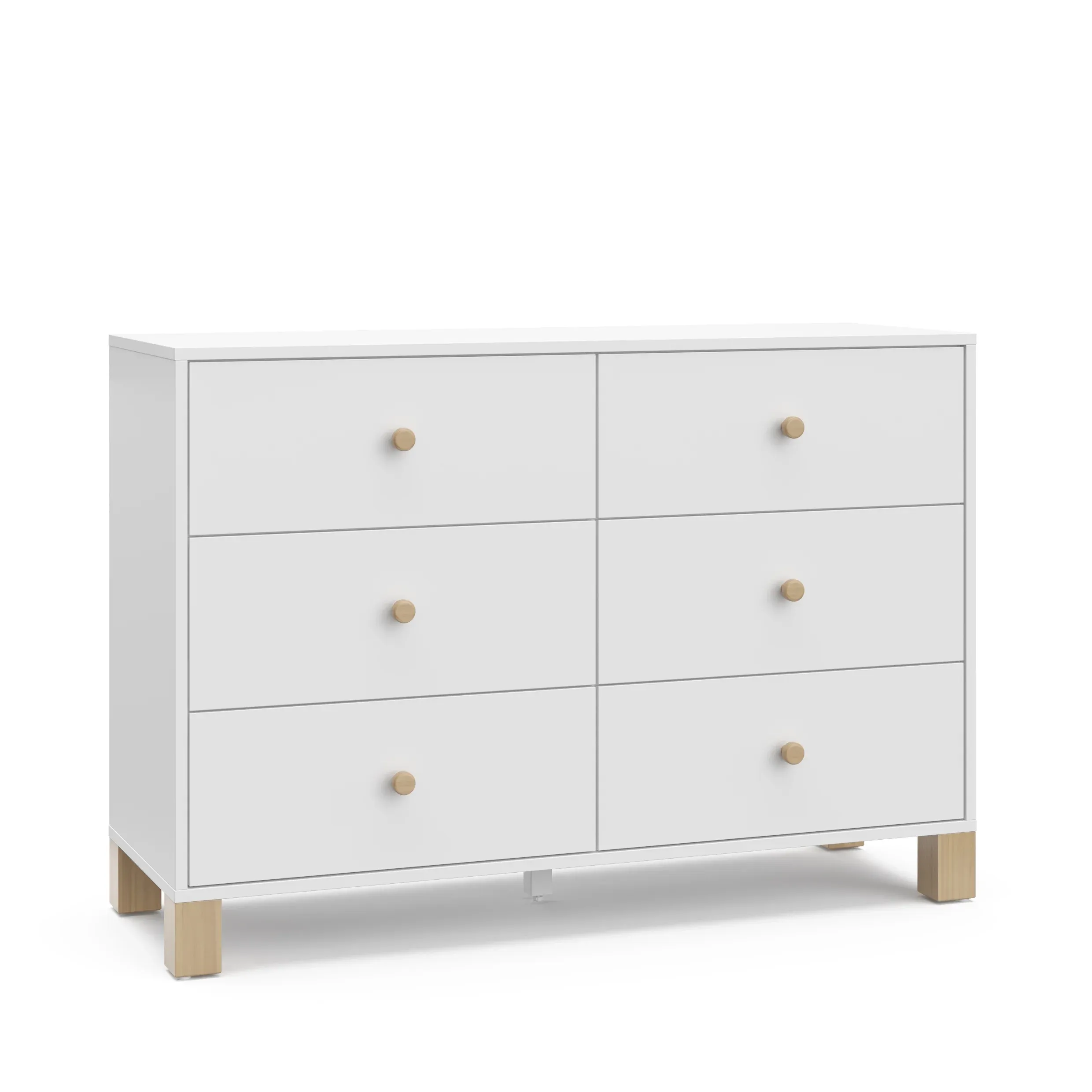 Storkcraft California 6 Drawer Nursery Wood Double Dresser, White with Driftwood