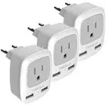 TESSAN International Power Adaptor 2 USB, European Travel Plug Adapter 3 Pack