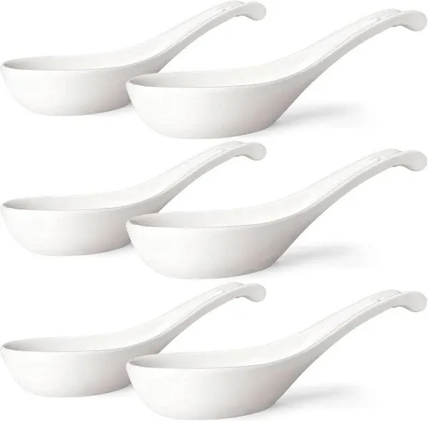 Asian Soup Spoons Set of 6 Ceramic Chinese Soup Spoons Japanese Spoon for Ram...