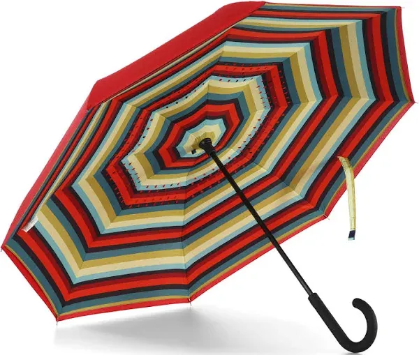 Totes Recycled Canopy Auto Open &amp; Reverse Close Compact Inbrella Rain Umbrella