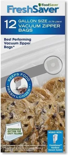 Food Saver 1 Gallon Vacuum Zipper Bags 12 Per package Handheld Sealing