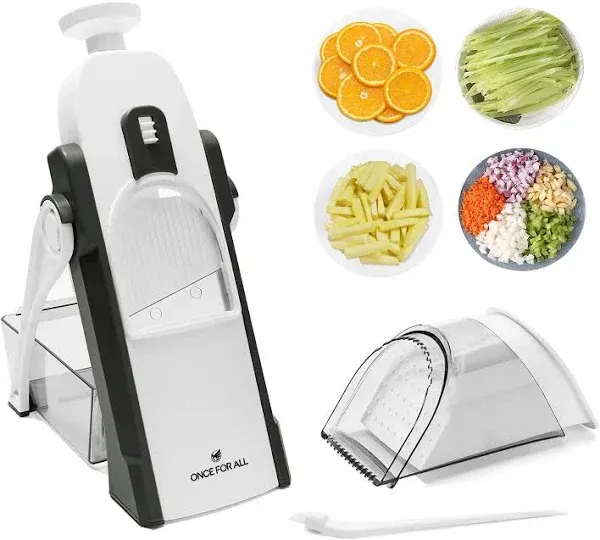 Once for All Upgrade Safe Mandoline Slicer Plus, Adjustable Vegetable Food Chopper Potato Fries French Fry Cutter, Detachable Blade, Kitchen