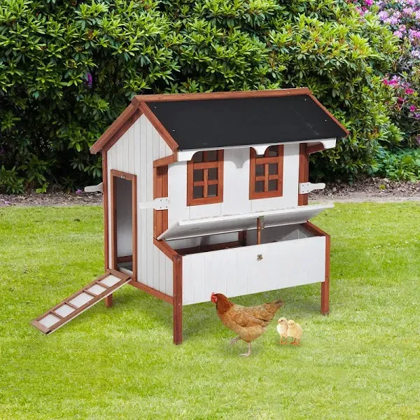 PawHut Cottage Raised Portable Backyard Chicken Coop