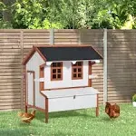 PawHut 47" Chicken Coop Wooden Chicken House, Rabbit Hutch Raised Poultry Cage Portable Hen Pen Backyard with Nesting Box and Handles, White