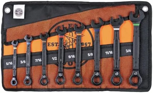 Klein 69408G 90-Tooth Ratcheting Combo Wrench Set, SAE, 8-Piece