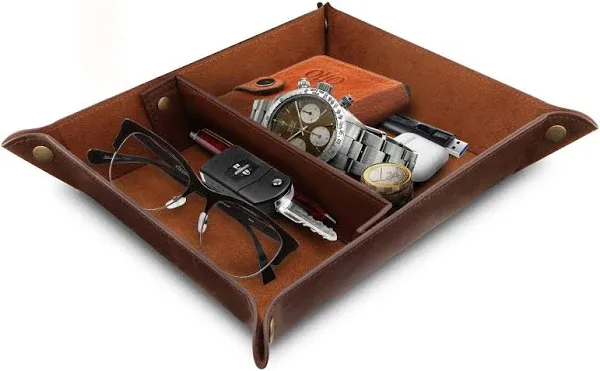 Londo Leather Tray Organizer Practical Storage Box for Wallets, Watches, Keys, Coins, Cell Phones and Office Equipment