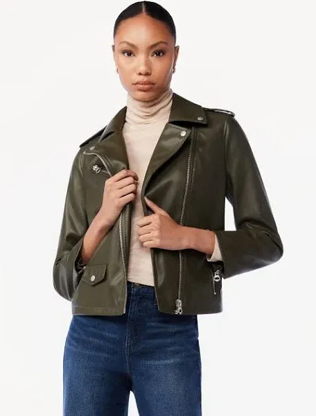 Scoop Women's Faux Leather Moto Jacket