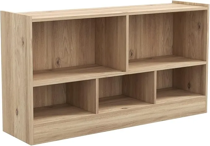 Kids 2-Shelf Bookcase 5-Cube Wood Toy Storage Cabinet Organizer Natural