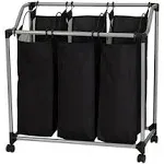 Ntials Triple Laundry Sorter With Wheels Tapered Metal Frame Removable Polyester