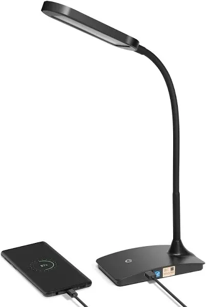 Black LED Desk Lamp Built in USB Port 3 Level Touch Dimmer Adjustable Neck