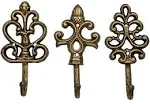 Shabby Chic Decorative Wall Hooks - Set of 3 - Cast Iron French Country Wall Dec