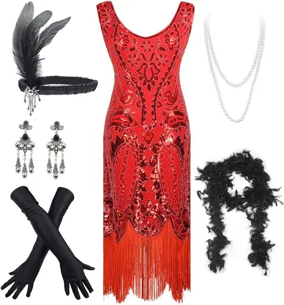 1920s Gatsby Sequin Fringed Paisley Flapper Dress