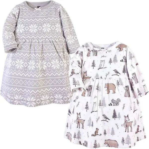 Hudson Baby Baby and Baby Girl Cotton Long-Sleeve Dresses 2pk