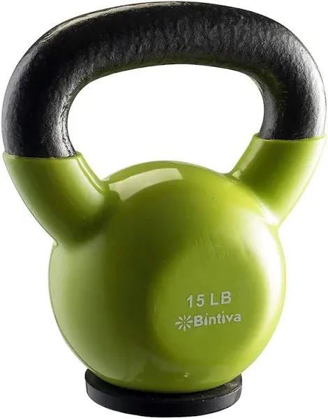 Bintiva Kettlebells - Professional Grade, Vinyl Coated, Solid Cast Iron Weights with A Special Protective Bottom