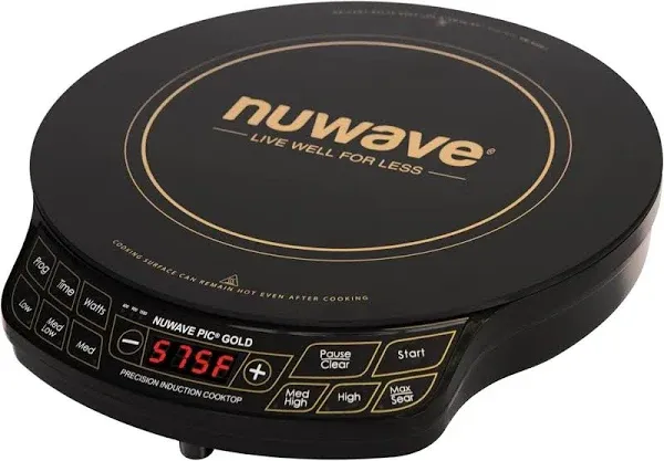 NuWave (Renewed) Gold Precision Induction Cooktop, Portable, Large 8” Heating Coil, 12” Shatter-Proof Ceramic Glass Surface, 51 Temp Settings from