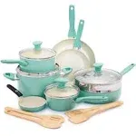 GreenPan Rio Ceramic Nonstick 16-Piece Cookware Set,Turquoise