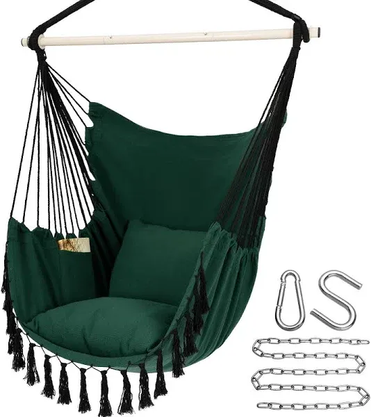 Hammock Chair Hanging Rope Swing with 2 Cushions Included