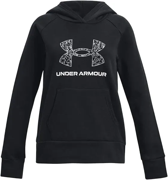 Under Armour Girls' Rival Fleece Print Hoodie, Small, Pink Elixir