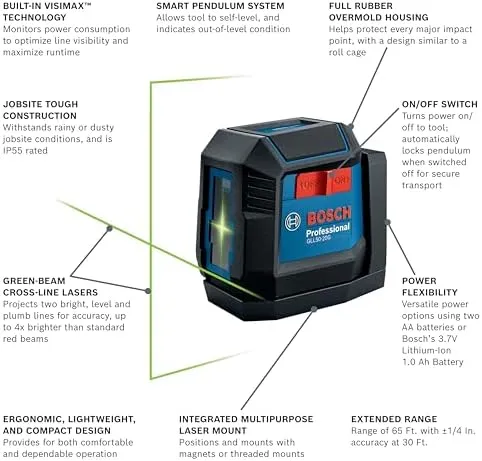 Bosch GLL50-20GL Self-Leveling Cross-Line Laser with Li-ion Battery - Green