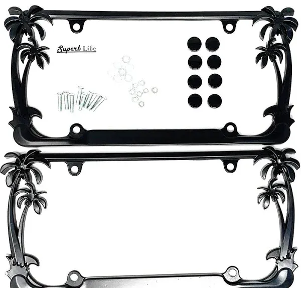 Superb LNF Tropical Palm Tree Polished License Plate Frame