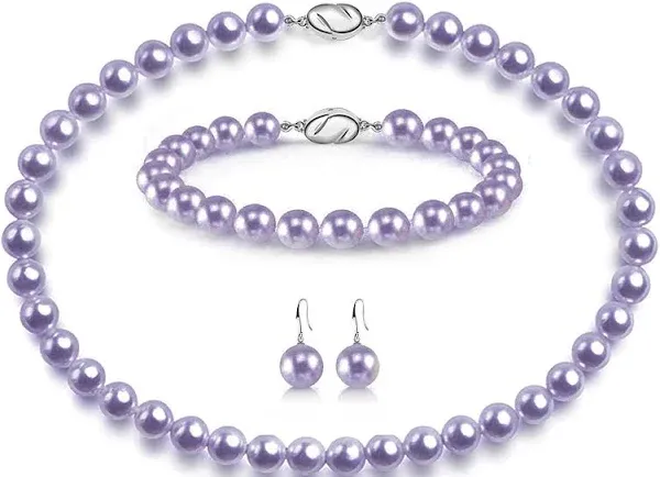 AOOVOO Women's 18 inch Round Pearl Necklace Set